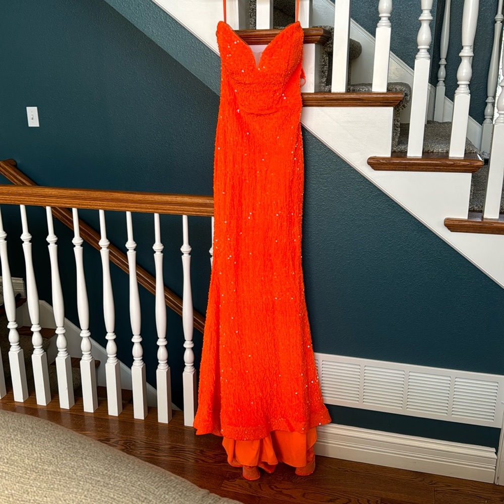 orange prom dress, strapless, size 4